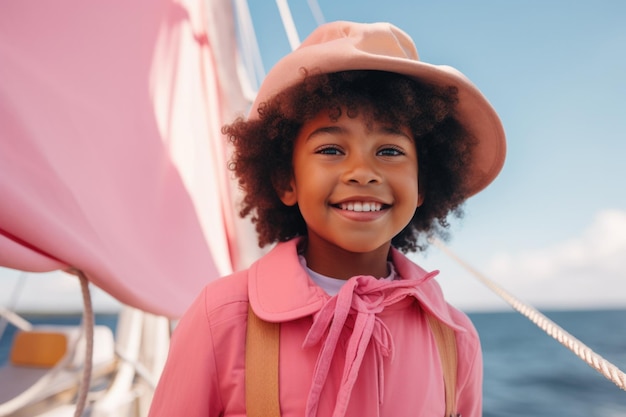 young woman happy expression sailing on a boat ai generated