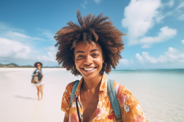молодая женщина счастливое выражение лица, летние каникулы и пляжная концепция, созданная ai