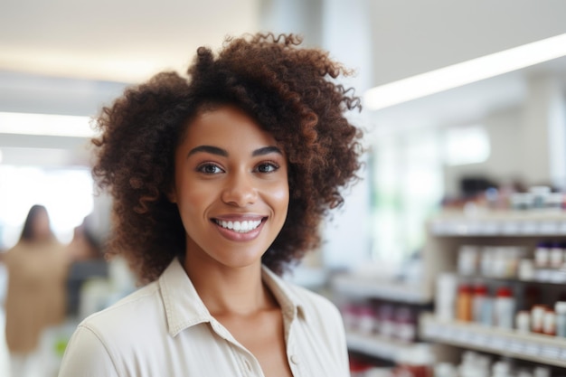 young woman happy expression in a super market ai generated