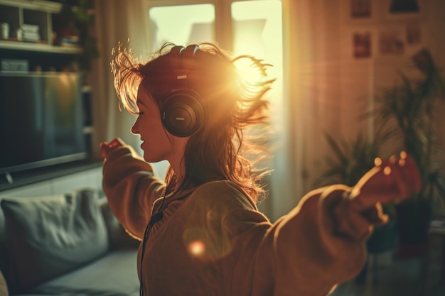 Young woman happy and fun dance in room