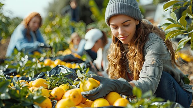 Young Woman Harvesting Fresh Oranges in Organic Orchard