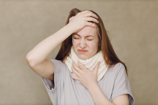 Young woman has flu catarrh ill sick disease treatment cold