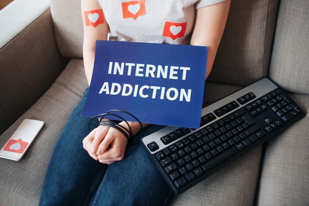 Young woman have social media addiction