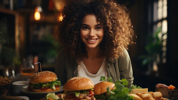 Photo young woman having dinner at home