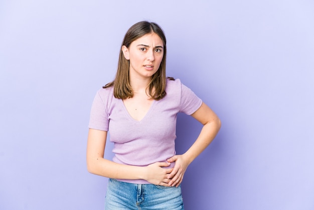 Young woman having a liver pain, stomach ache