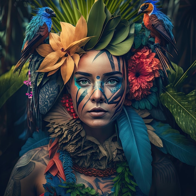 Young woman in hawaiian costume generative ai