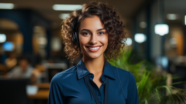 Photo young woman in headphones listening to music at home