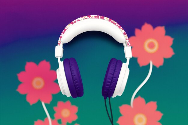 Photo a young woman in the headphones a woman's journey of musical bliss through headphones copy space generative ai