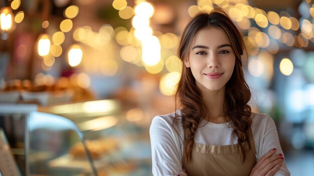 Young woman in her pastry shop