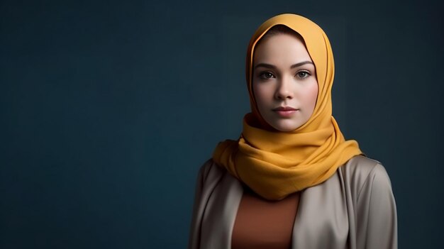 A Young woman in a hijab holds a gift box in hands