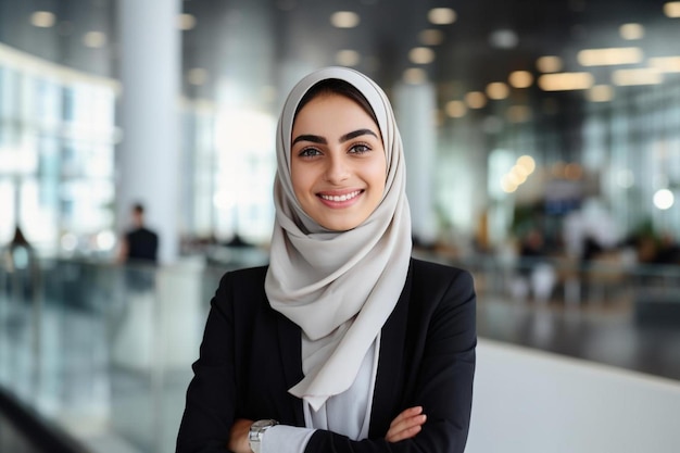 Молодая женщина в хиджабе с улыбкой.