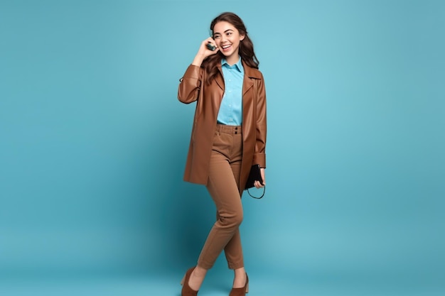 Young woman hold cellphone amazed sales hold device wear trendy outfit isolated on color background