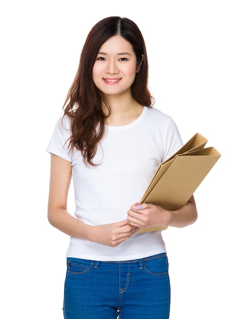 Young woman hold with folder
