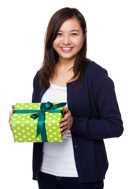 Young Woman hold with present box