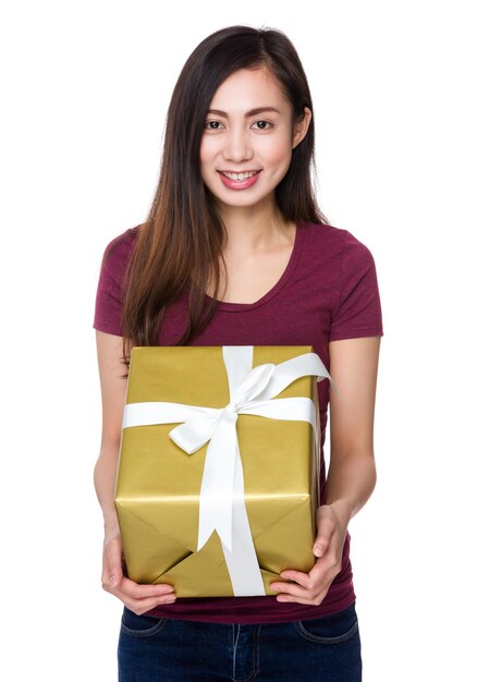 Young Woman hold with present box