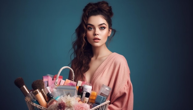 Young woman holding beauty products looking glamorous generated by AI