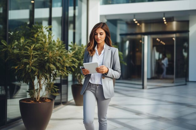 Photo young woman holding a table in her hands