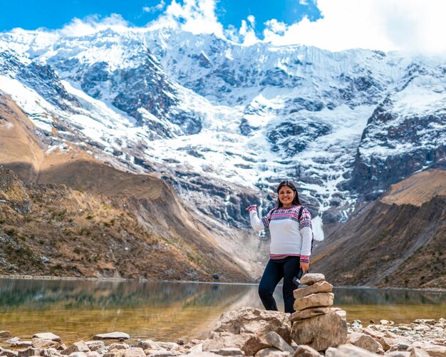 young woman in the Humantay lagoon, Cusco