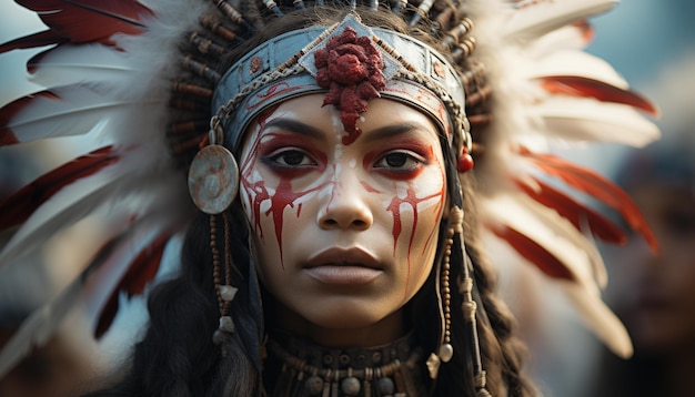 Photo young woman indigenous beauty smiling looking at camera close up generated by artificial intelligence