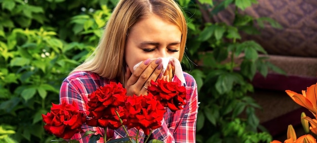 A young woman is allergic to flowers