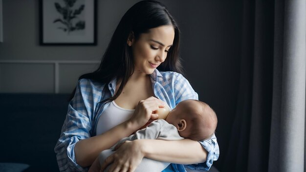 Photo young woman is breastfeeding a baby concept of newborn lactation