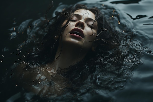 a young woman is drowning in the water
