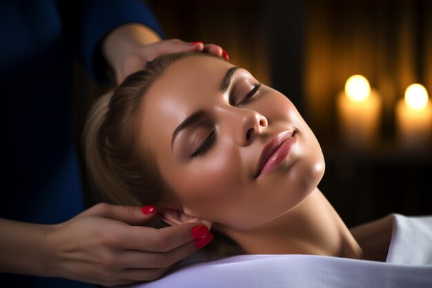 Photo a young woman is getting a massage at a spa