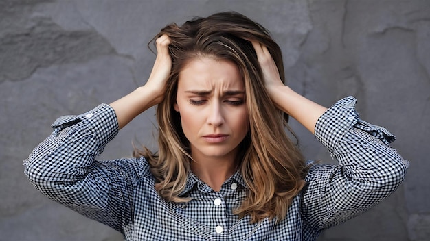 Young woman is very upset because of hair loss haircut and healthy haircare serious hair loss probl