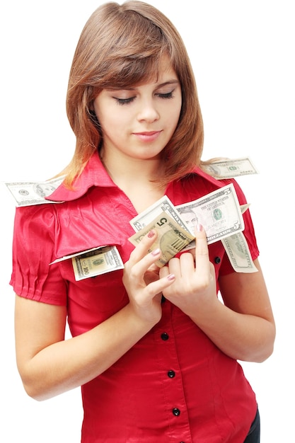 Young woman is the visualization of the money