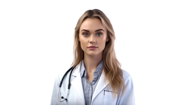 Photo young woman over isolated white background wearing a doctor gown and with arms crossed