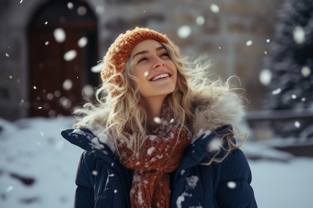 Young Woman on Joyful Winter Day