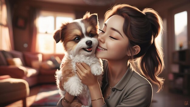 Young woman kissing her cute dog