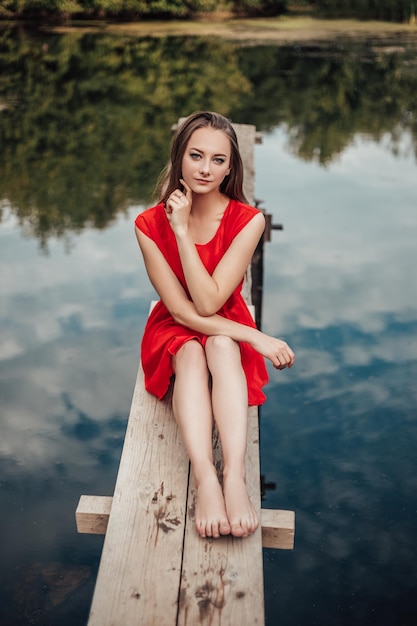 Young woman on the lake