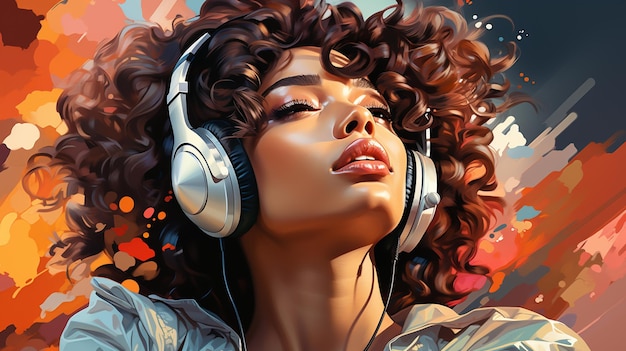 Young woman listening music in the night city