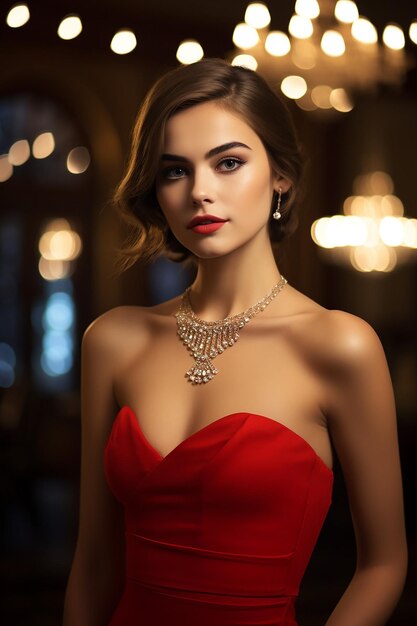 Young woman luxury ballroom in background