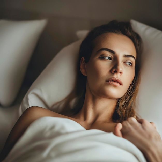 The young woman lying in a bed