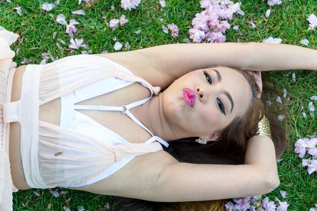 Young woman lying down