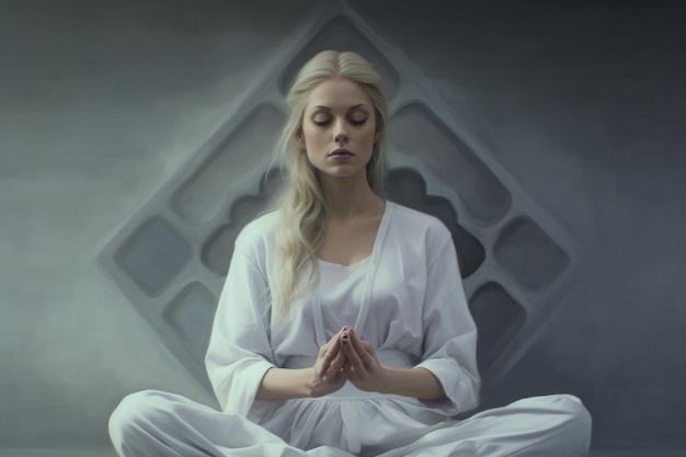 Young woman meditating on a yoga mat