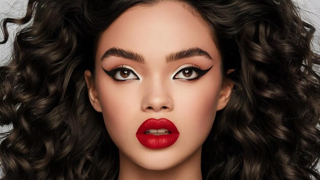 Young woman model with red lips