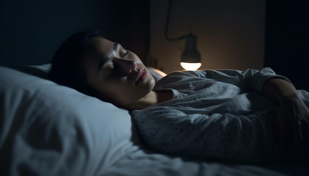 Young woman napping in dark comfortable bedroom generated by AI