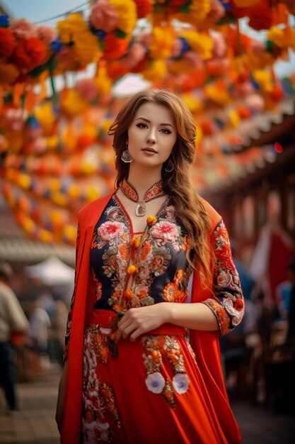 Young woman in national dress posing