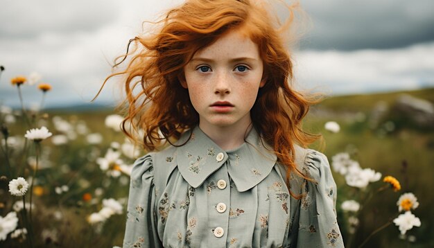 A young woman in nature smiling looking at the camera generated by artificial intellingence