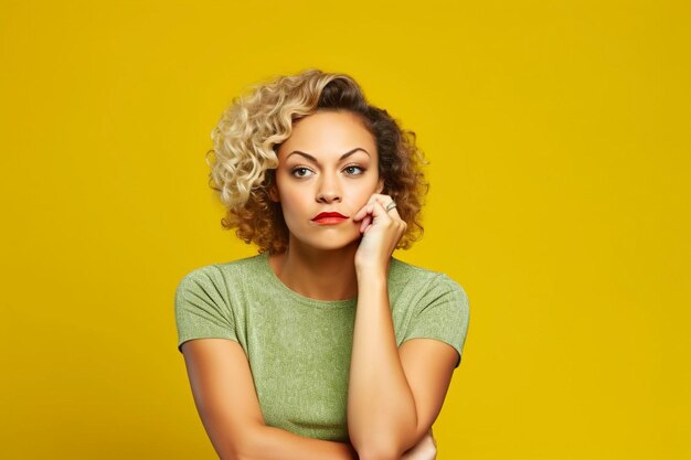 Young woman pensive and thoughtful gesture Ai generated