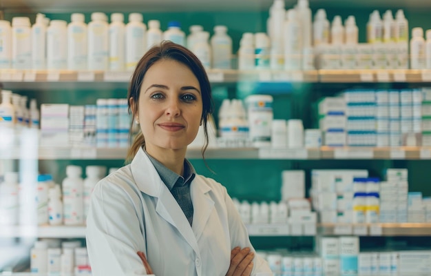 薬局の若い女性薬剤師 AI生成
