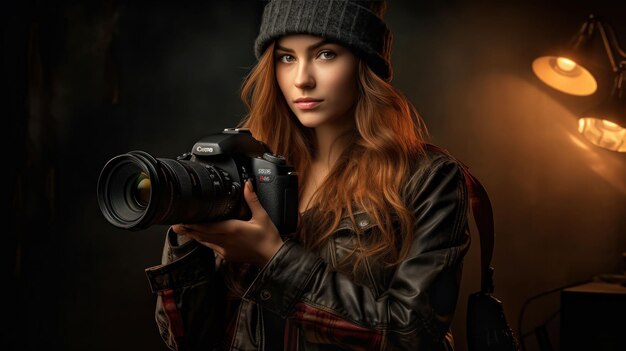 Photo young woman photographer ready to work