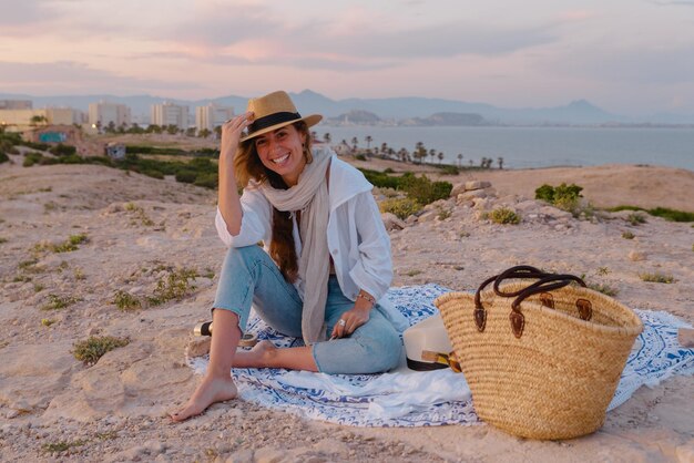 Young woman picnic on her vacation trip