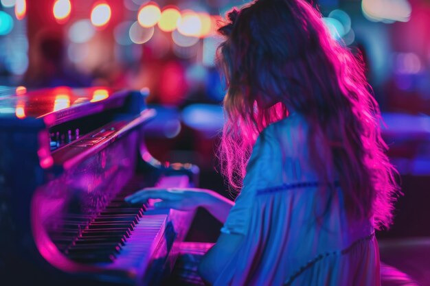 Young woman playing music at the club