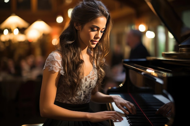 Foto giovane donna che suona il pianoforte