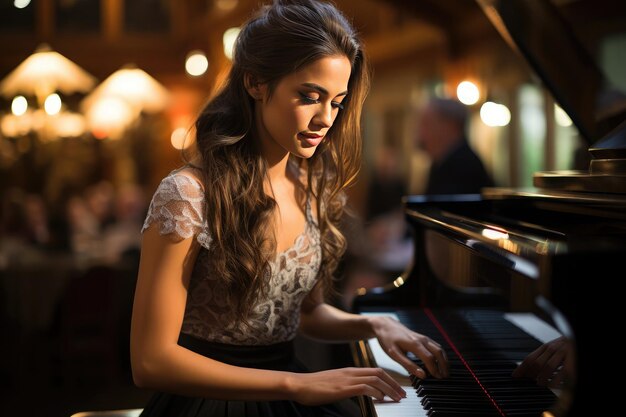 写真 ピアノを弾く若い女性