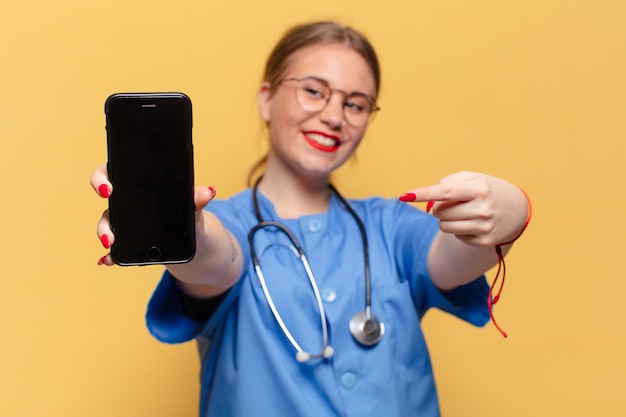 Young  woman. pointing gesture nurse concept